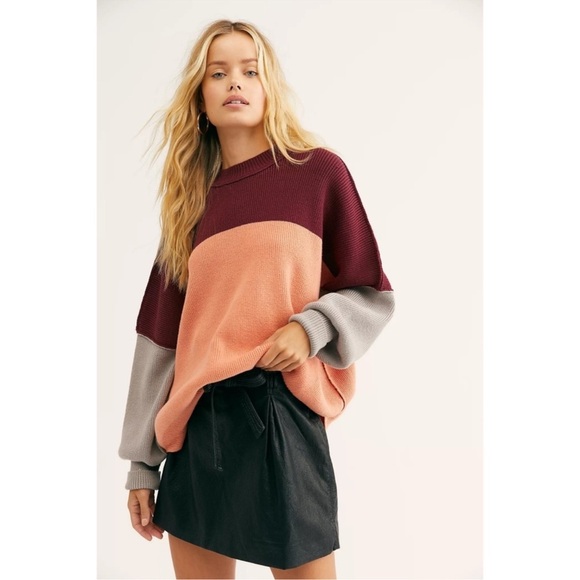 Free People Easy Street Sweater Size XS Color Block Pullover Ribbed Knit Relaxed - Picture 2 of 13